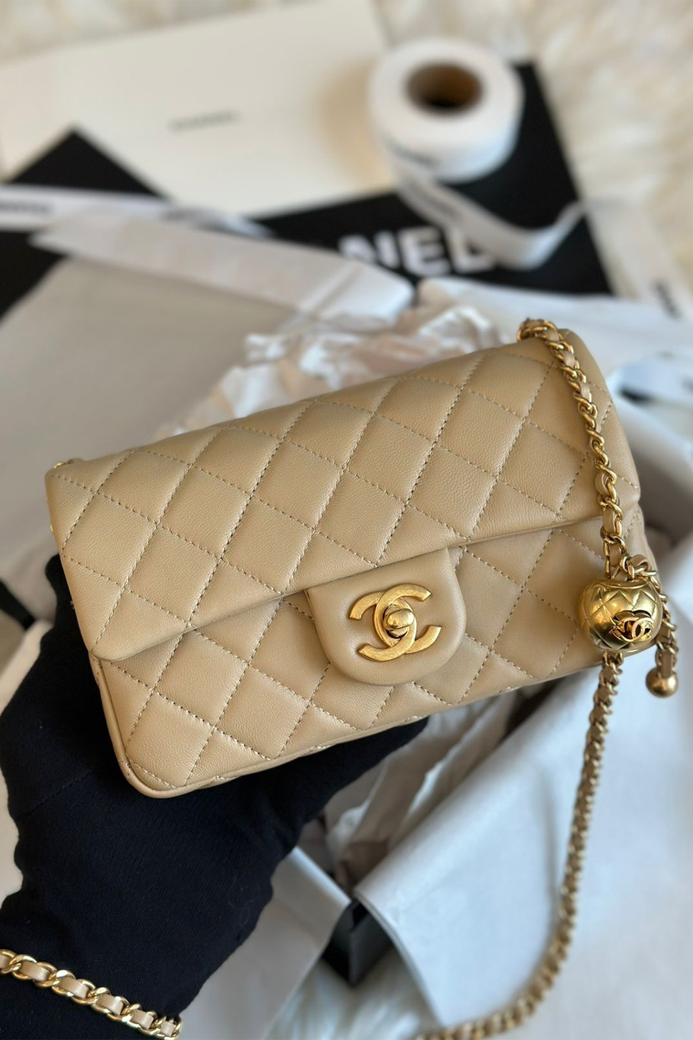 Chanel mini rectangular pearl crush | beige